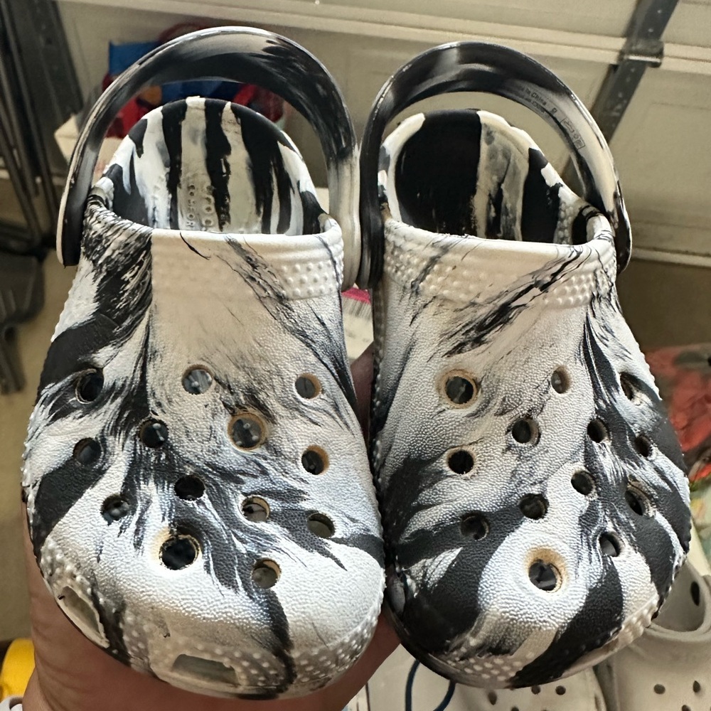 CROCS Artistic Black and White Water Shoes with Swirl Design